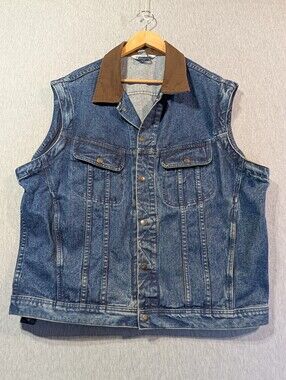 Vintage Dakota Denim Work Vest Men's XL Blue Brown Collar